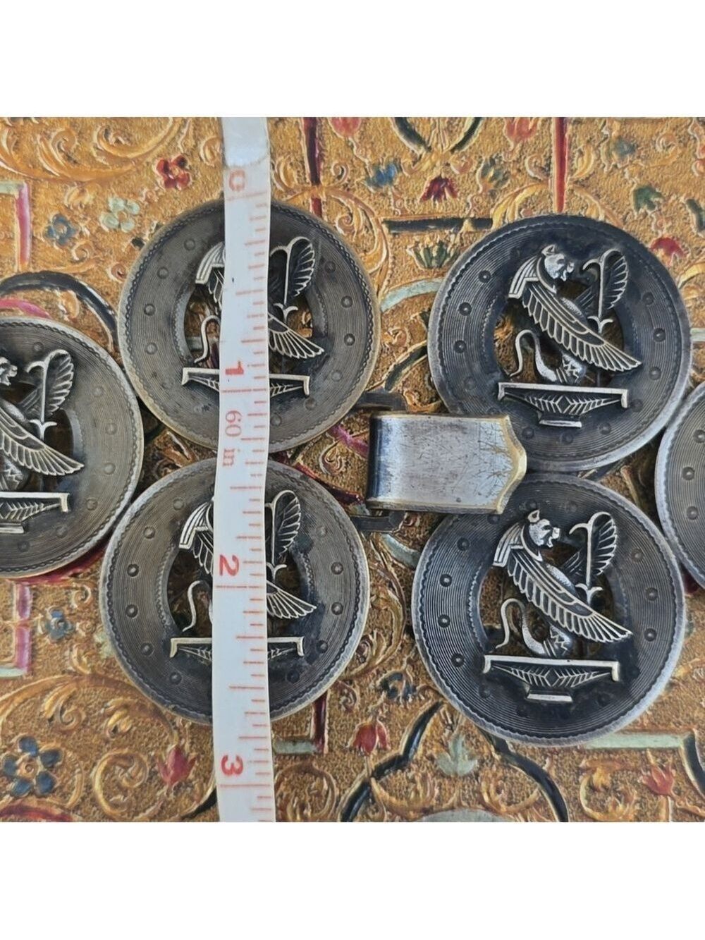 Vintage Egyptian Mythical Beast Brass or Bronze Six Medallion Buckle - Picture 5 of 9